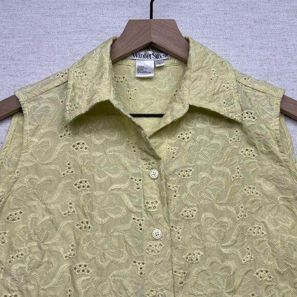 Winter Silks Women's Tank Top Boho Embroidered Silk Sheer Butter Yellow Size L - Picture 2 of 7